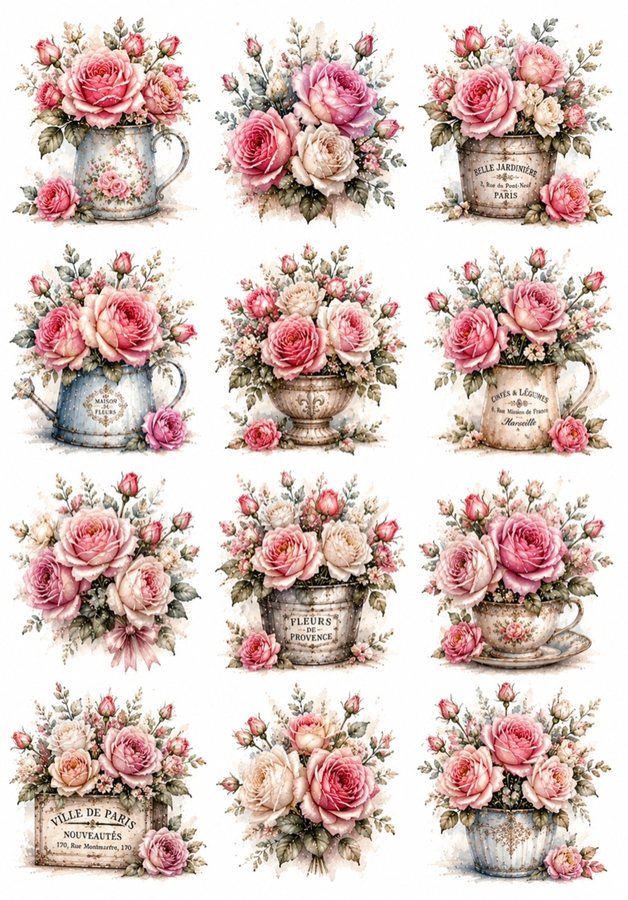 Floral decoupage rice paper designs