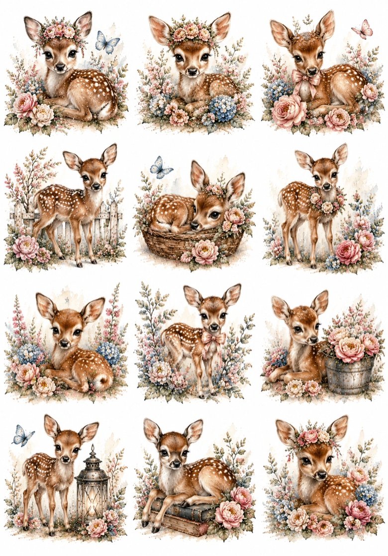 Baby Fawns — 12 adorable baby deer watercolor designs
