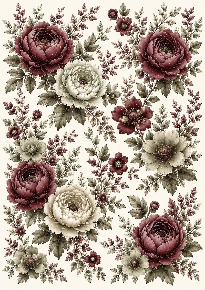 Burgundy Cream Floral — elegant burgundy and cream peony pattern