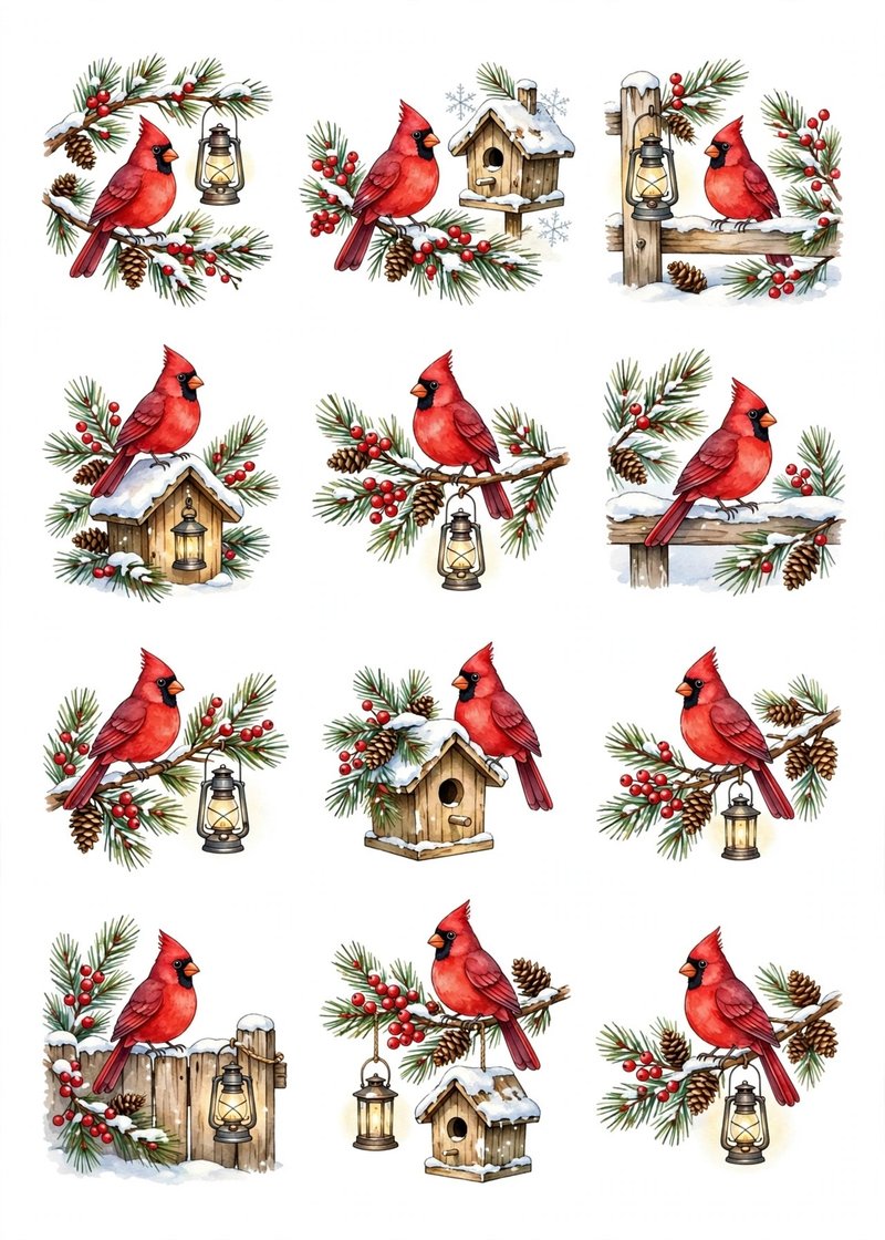 Christmas Cardinals — 12 beautiful red cardinal winter designs