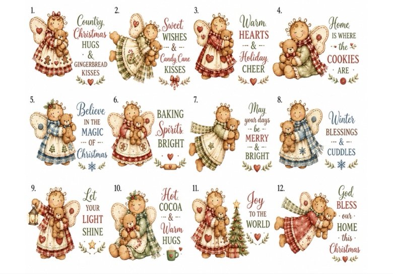 Country Angels — 12 sweet angel motifs with heartfelt Christmas sayings