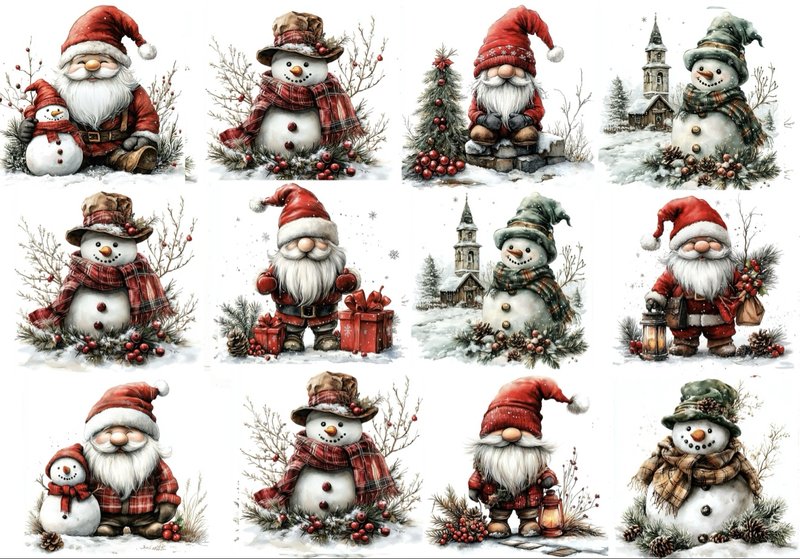 Gnomes and Snowmen — 12 charming Christmas gnomes and snowmen