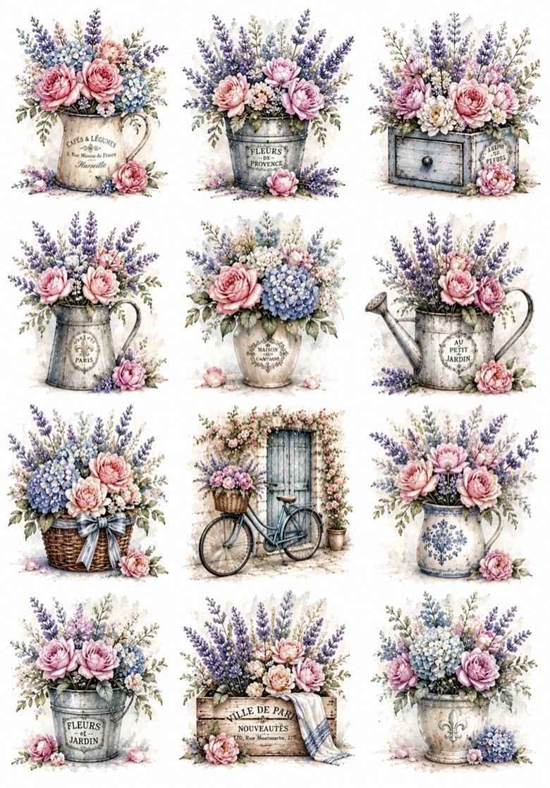 French Lavender Roses — 12 elegant lavender and rose designs
