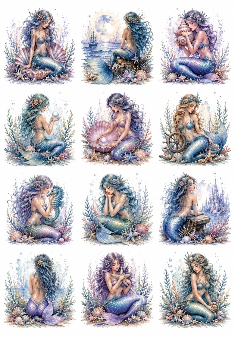 Mermaids — 12 beautiful mermaid watercolor designs