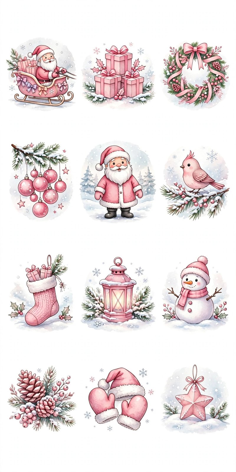 Pink Christmas — 12 sweet pink Christmas designs with Santa, snowmen and ornaments