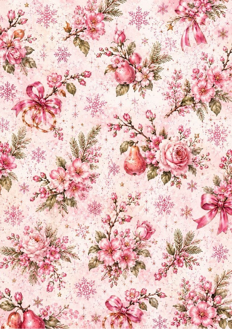 Pink Floral Christmas — elegant pink floral Christmas pattern