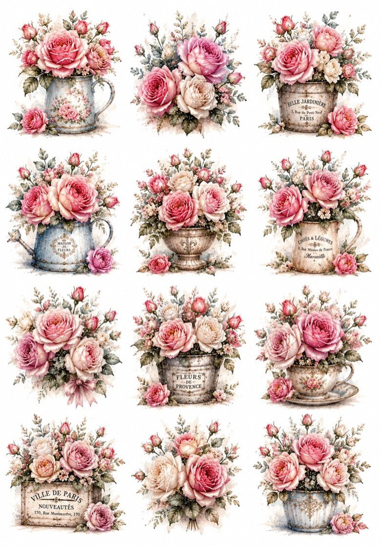 Vintage Pink Roses — 12 romantic pink rose watercolor designs