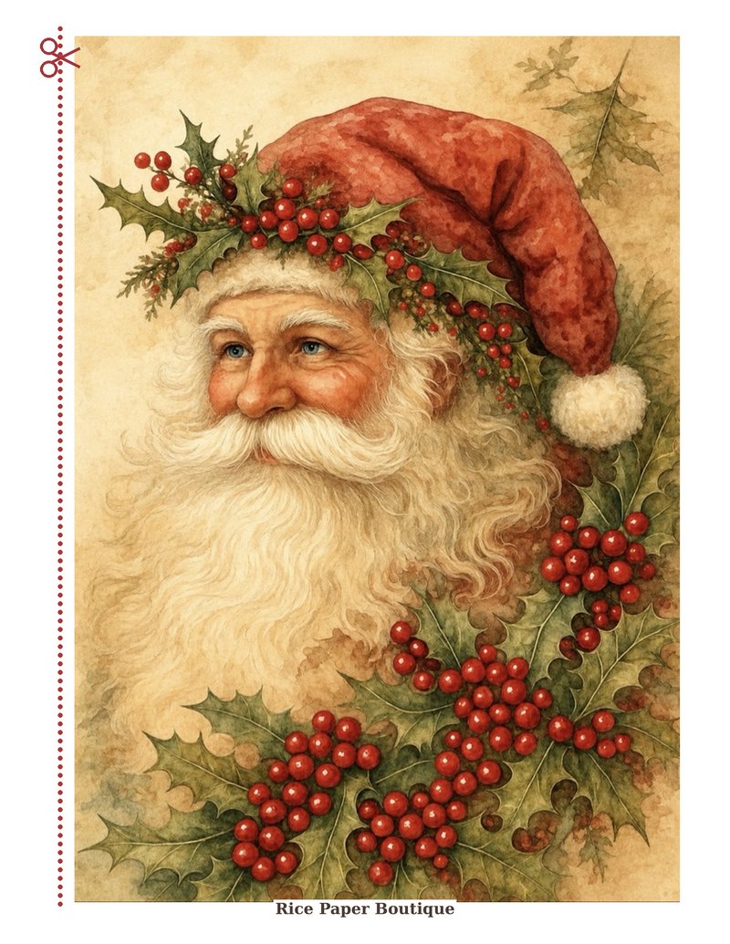Vintage Santa Portrait — classic Santa with holly and red berries