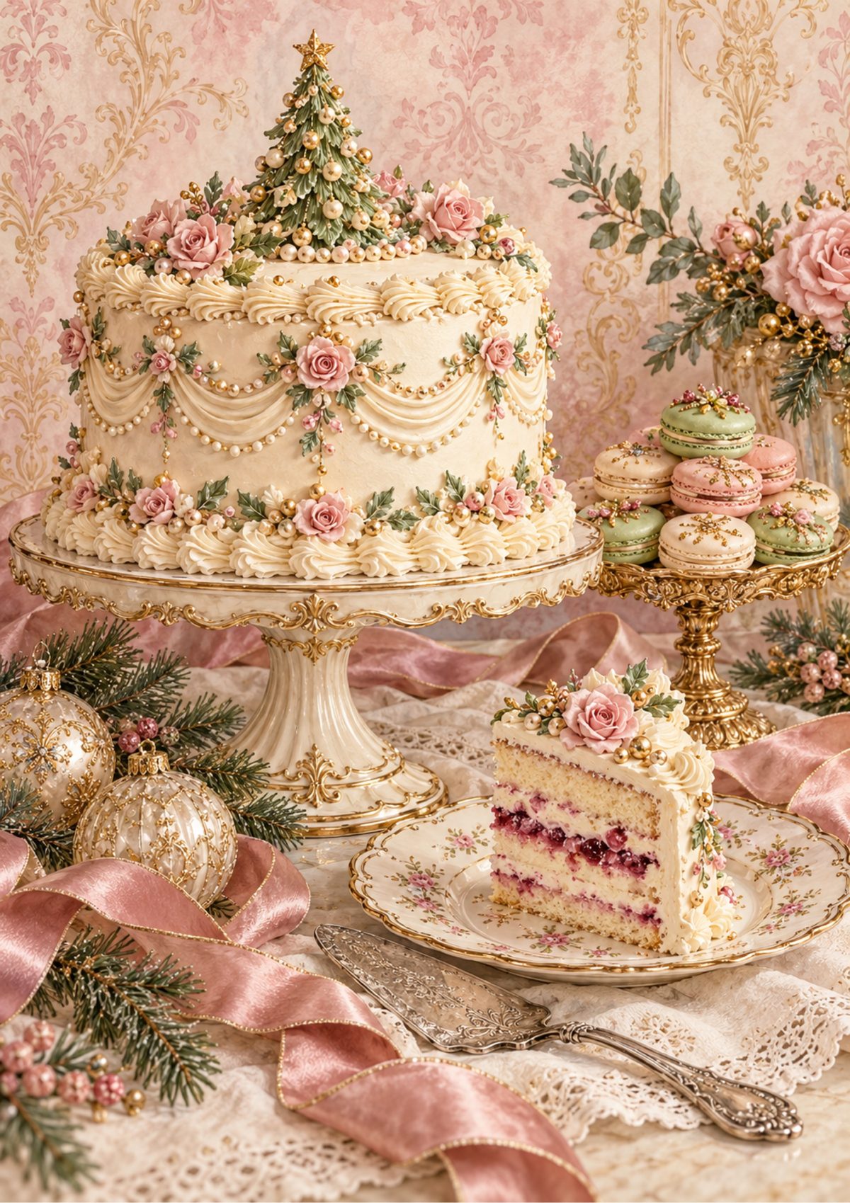 Elegant Holiday Cake decoupage rice paper design