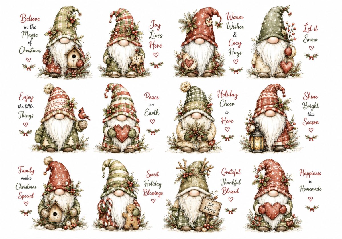Christmas Gnome Vintage Watercolor decoupage rice paper design