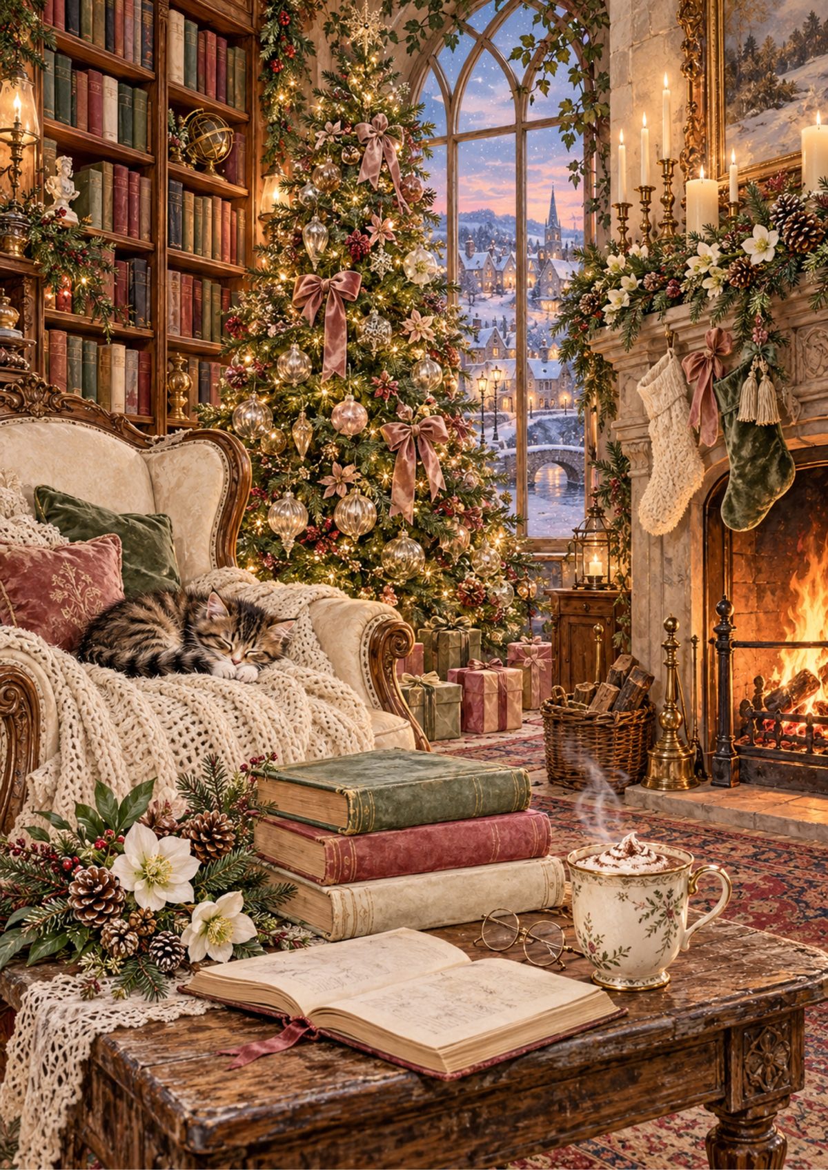 Library Fireside decoupage rice paper design