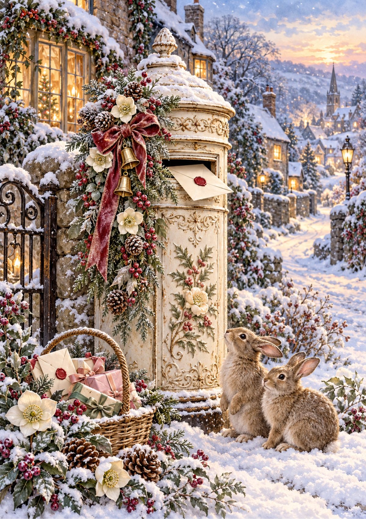 Christmas post box decoupage rice paper design