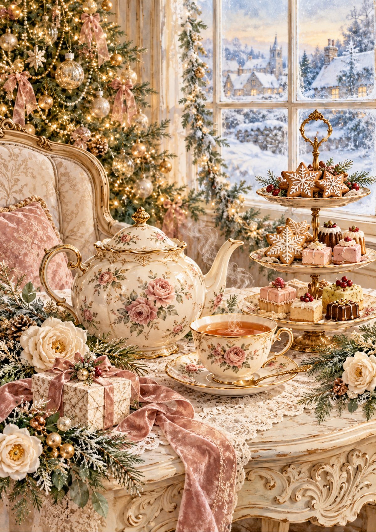 Holiday Teacups decoupage rice paper design