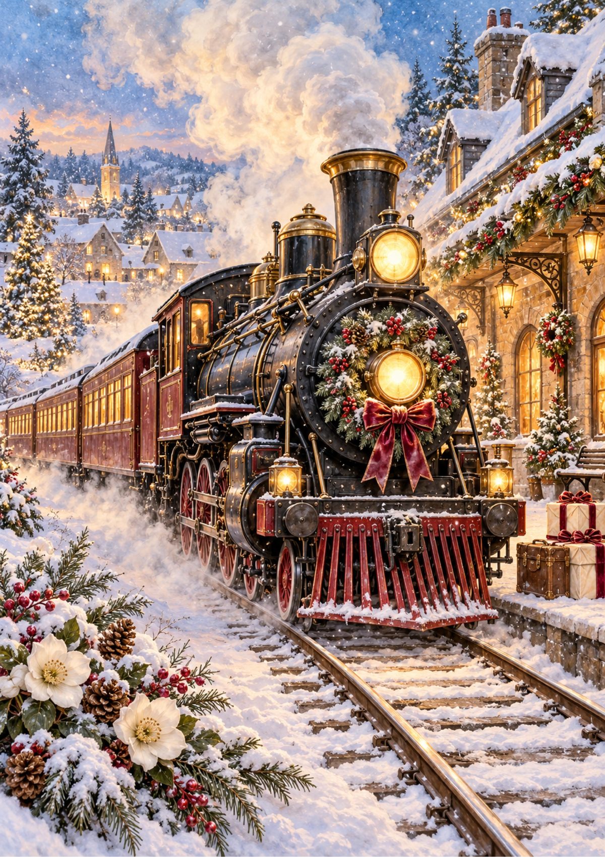 Christmas train decoupage rice paper design