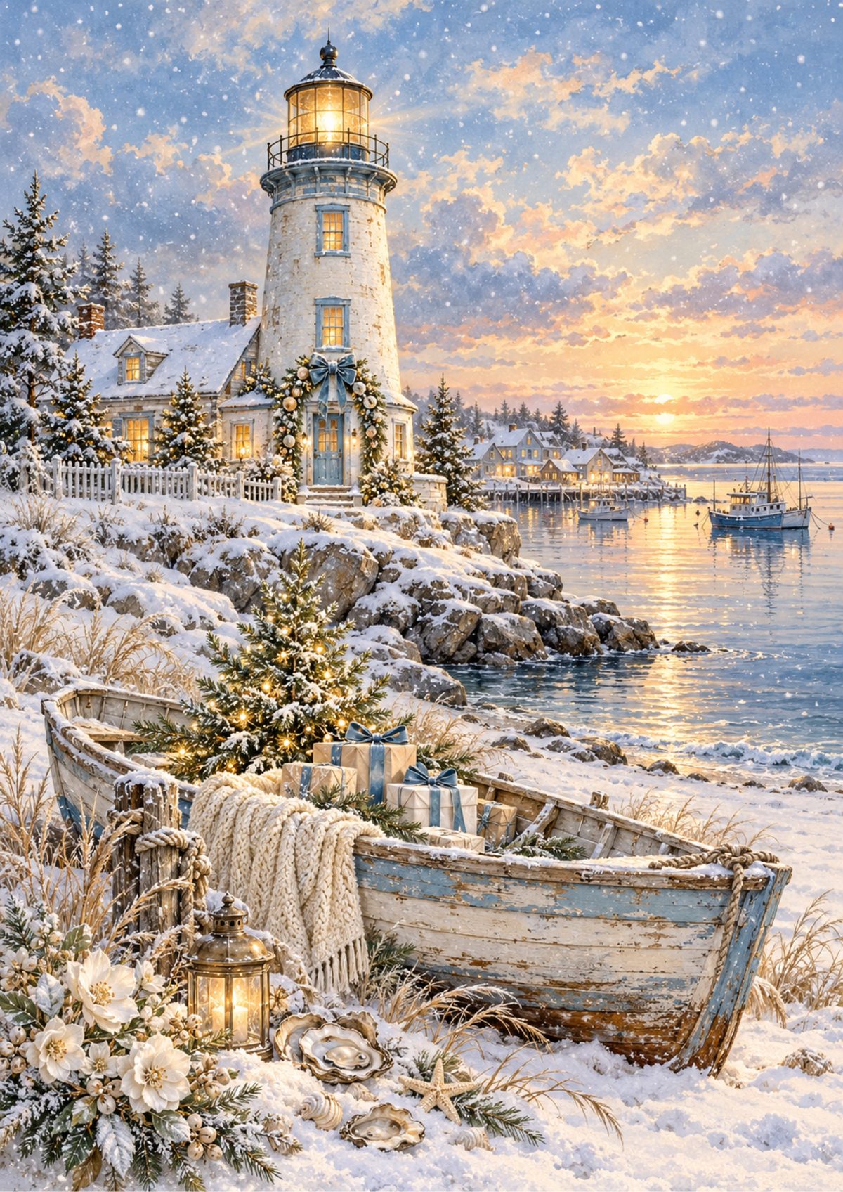 Seaside Christmas decoupage rice paper design