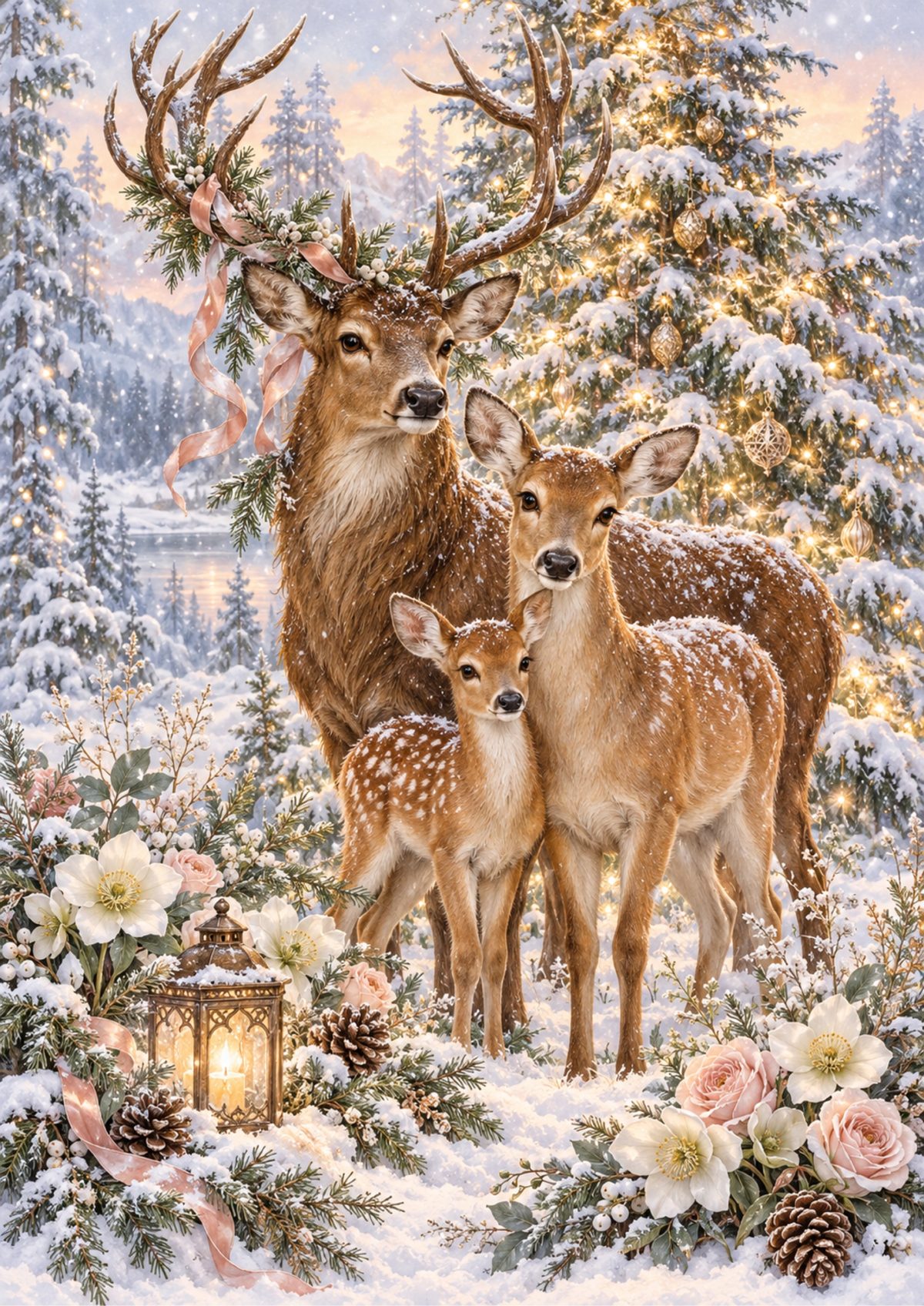 Deer family decoupage rice paper design