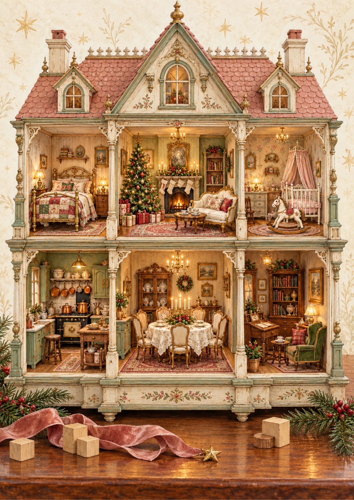Christmas dollhouse decoupage rice paper design