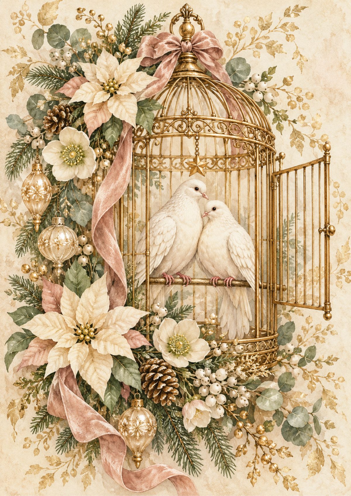 Christmas Doves decoupage rice paper design