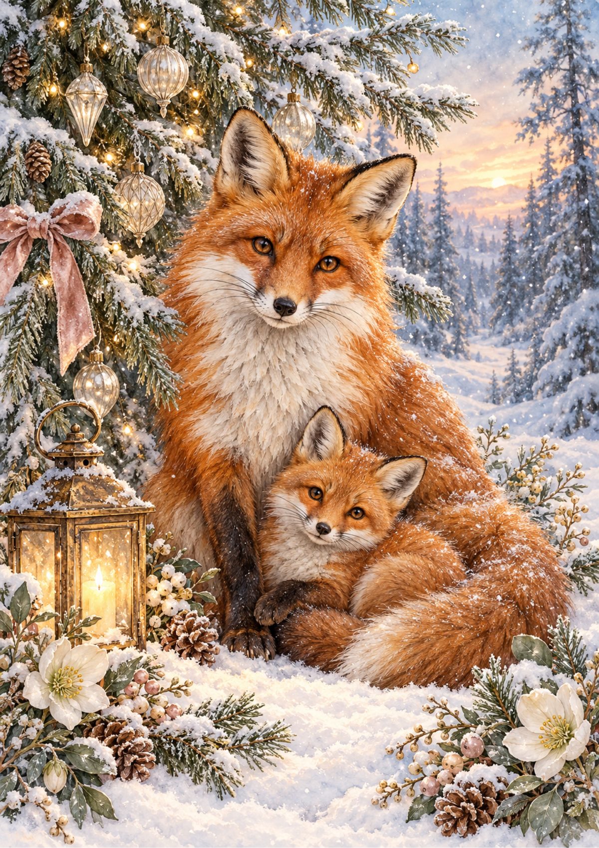 Fox family decoupage rice paper design