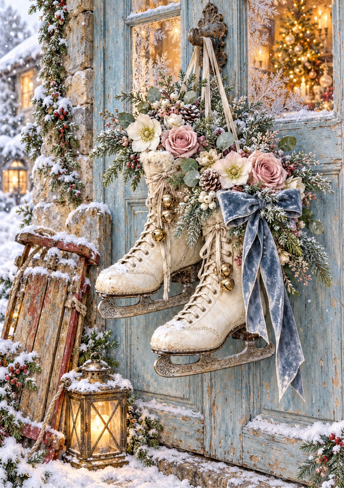 Vintage Winter Skates decoupage rice paper design