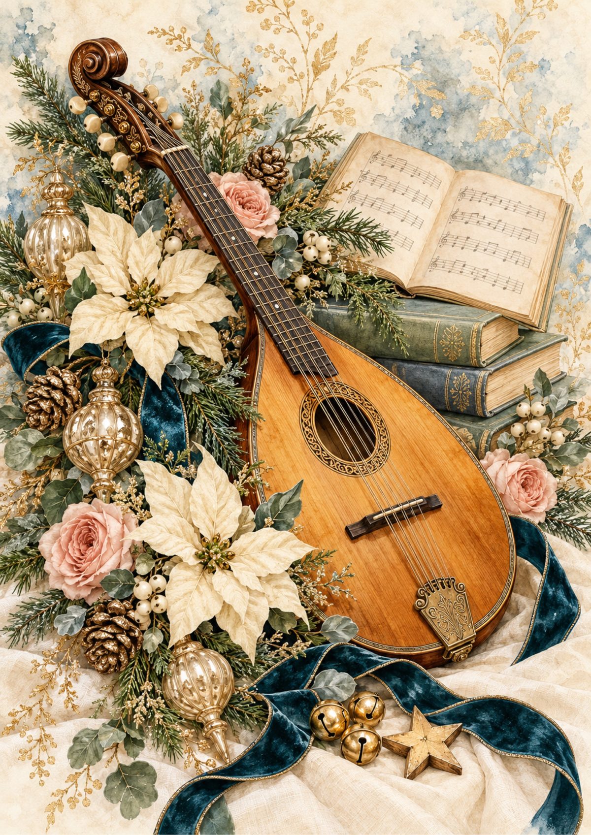 Vintage Mandolin decoupage rice paper design