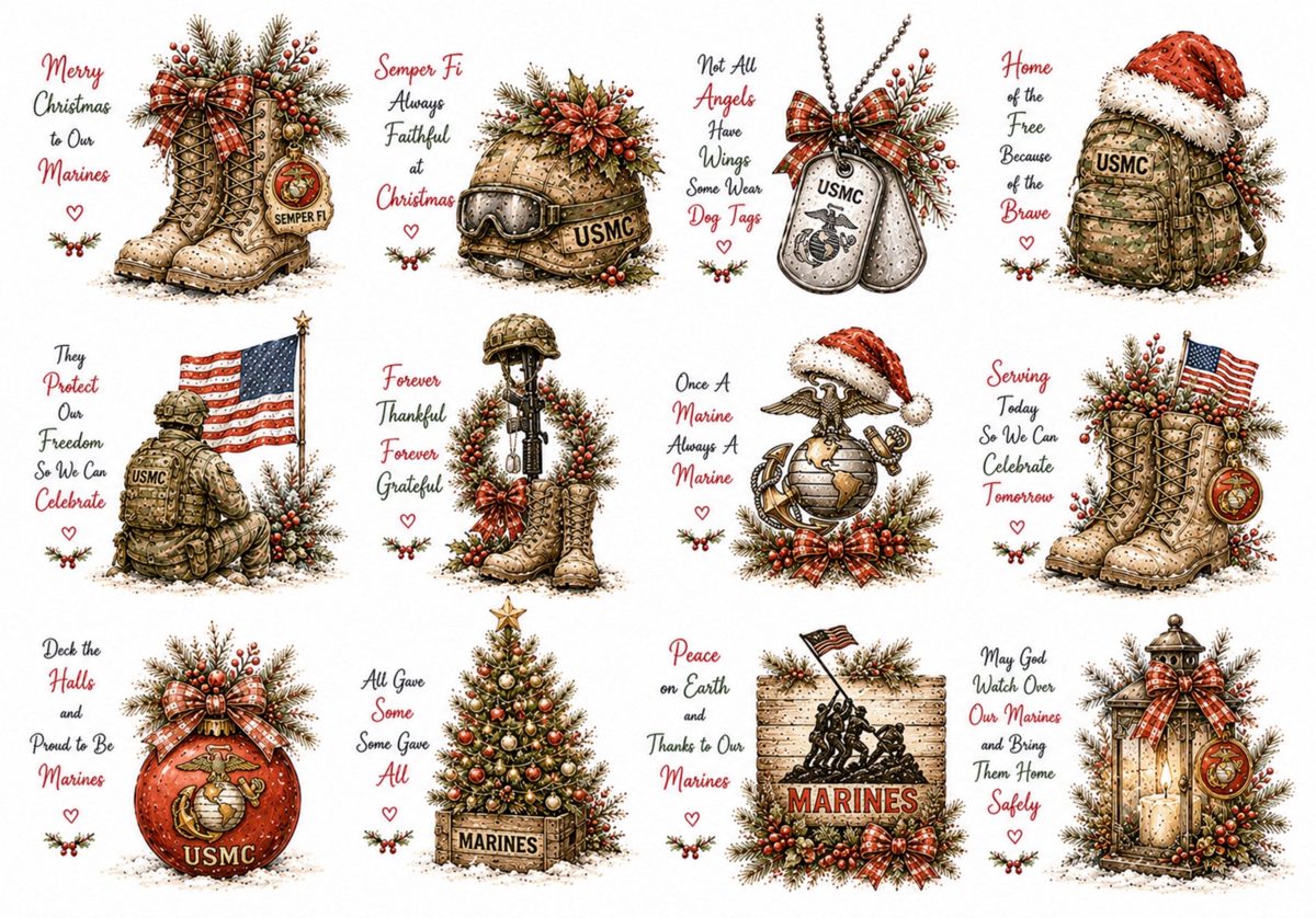 U.S. Marines USMC Christmas decoupage rice paper design
