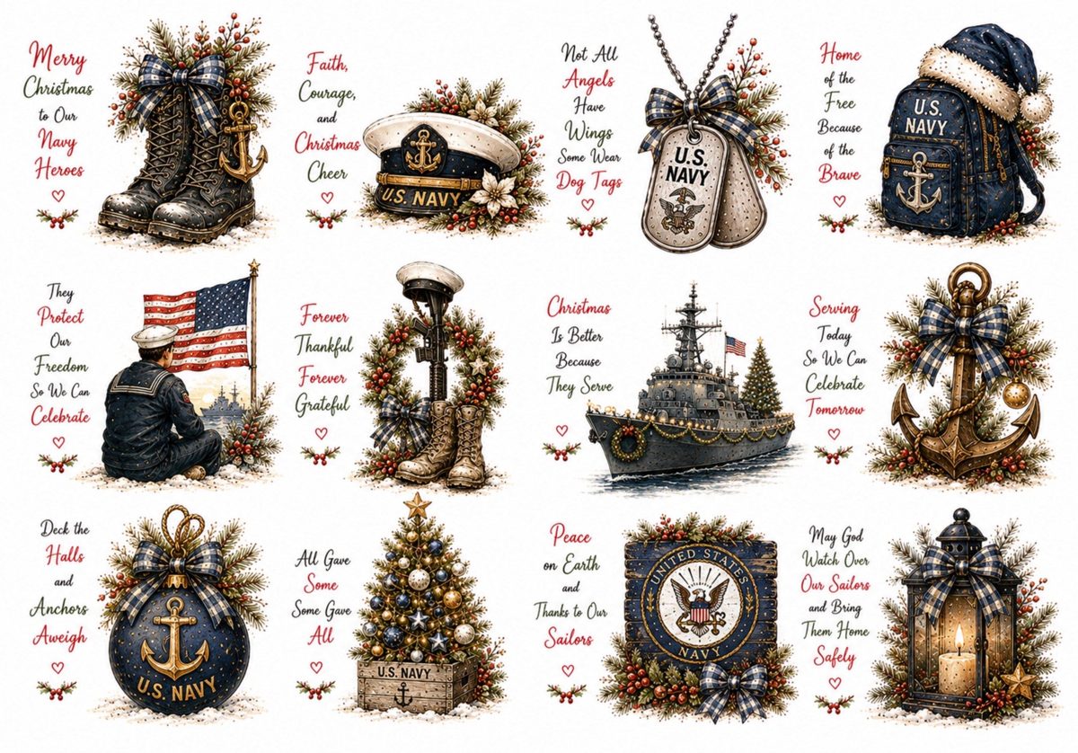 U.S. Navy Christmas decoupage rice paper design
