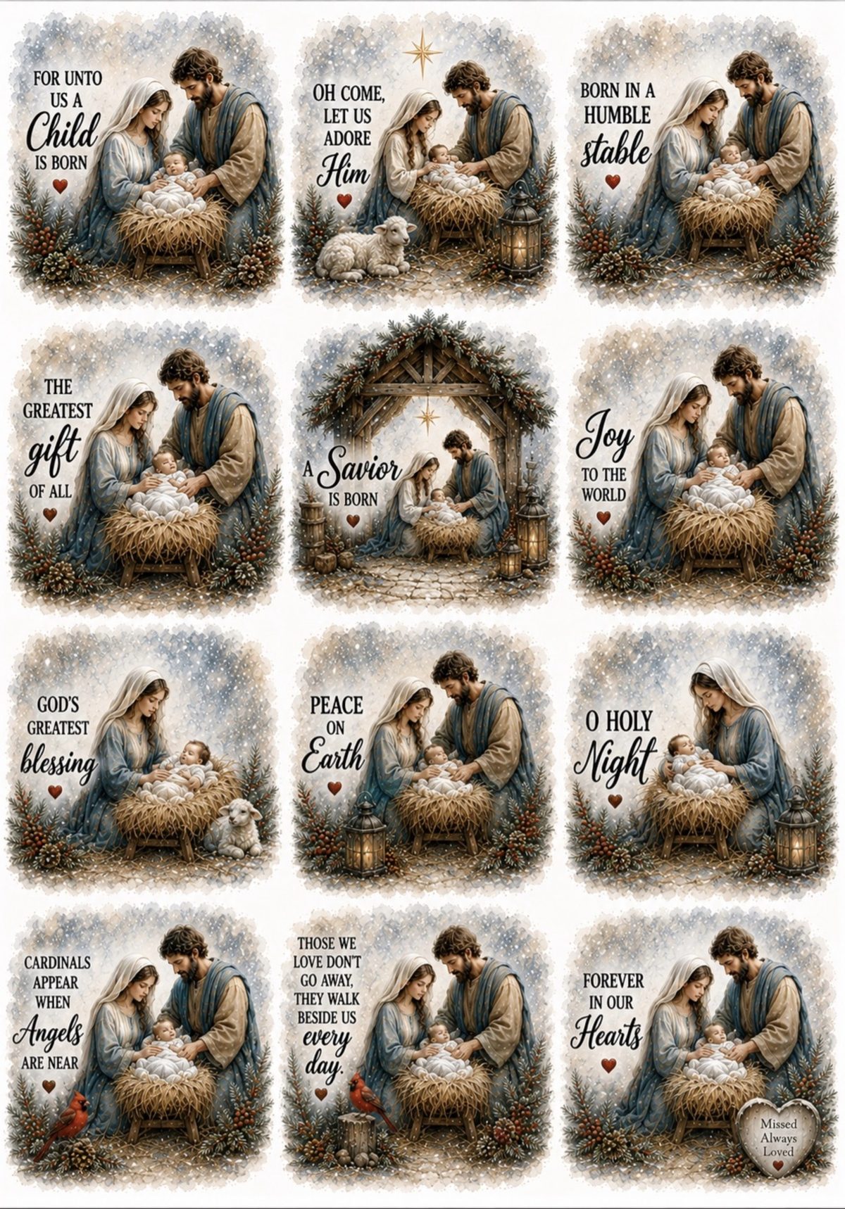 12 Sayings Grid decoupage rice paper design