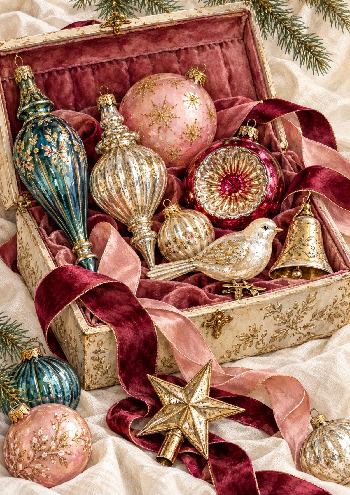 Christmas Ornaments decoupage rice paper design