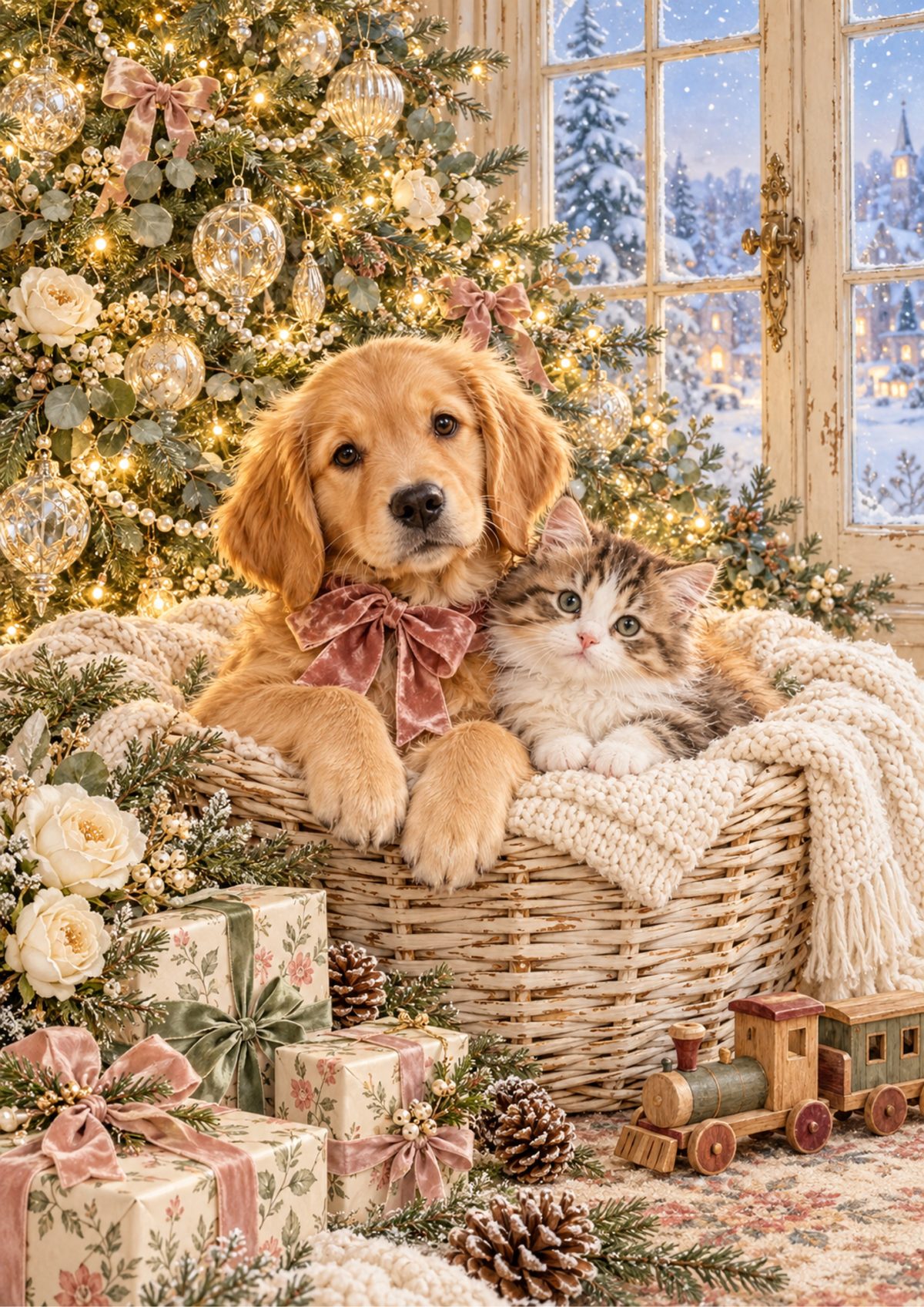 Christmas Pets decoupage rice paper design