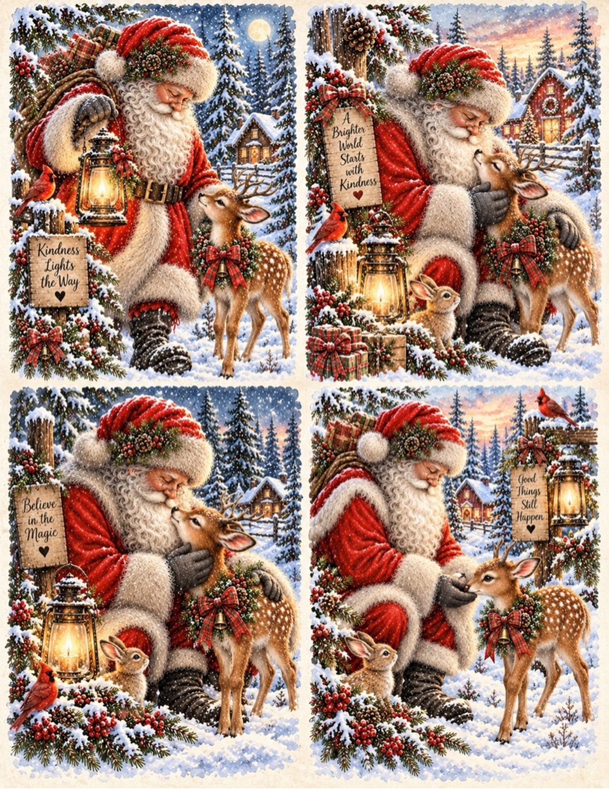 Four Winter Scenes decoupage rice paper design