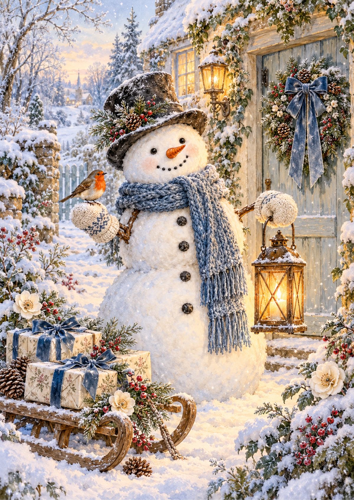 Snowman & robin decoupage rice paper design