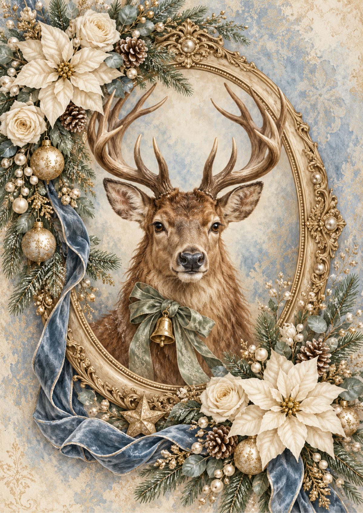 Stag portrait frame decoupage rice paper design