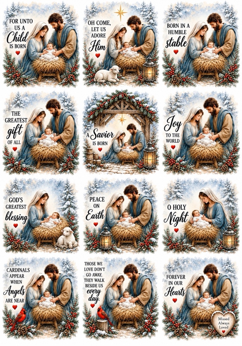 12 Days and Nativity decoupage rice paper designs