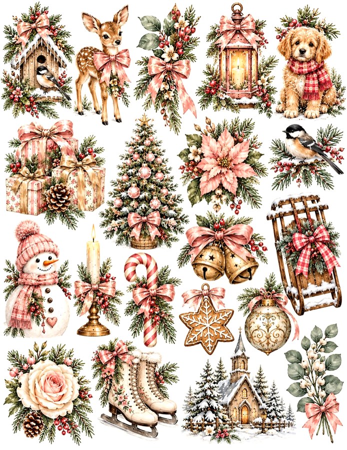 Pink Rose Christmas Collage